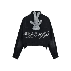 13De Marzo Bear Inversion Puff Sleeve Denim Jacket Black