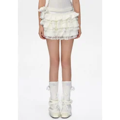 13De Marzo Bear Lace Bud Skirt White