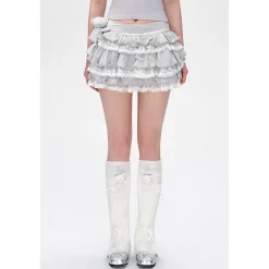 13De Marzo Bear Lace Bud Skirt Gray