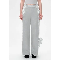 13De Marzo Bear Lace Patchwork Sweat Pants Gray