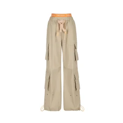 13De Marzo Bear Laced Double Elastic-Waist Cargo Pants Khaki