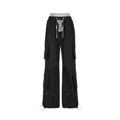 13De Marzo Bear Laced Double Elastic-Waist Cargo Pants Black