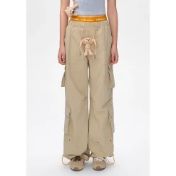 13De Marzo Bear Laced Double Elastic-Waist Cargo Pants Khaki