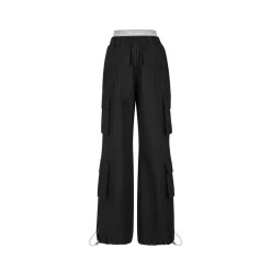 13De Marzo Bear Laced Double Elastic-Waist Cargo Pants Black