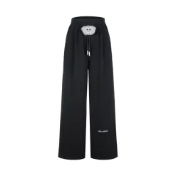 13De Marzo Bear Laced Wide-Leg Casual Pants Black