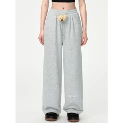 13De Marzo Bear Laced Wide-Leg Casual Pants Gray