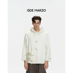 13De Marzo Bear Malposition Logo Hoodie White