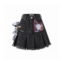 13De Marzo Bear Patch Suture Denim Skirt Black