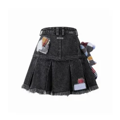 13De Marzo Bear Patch Suture Denim Skirt Black