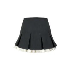 13De Marzo Bear Ruffled Patchwork High Waist Pleated Skirt Gray