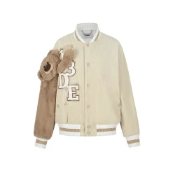 13De Marzo Bear Sleeve Corduroy Baseball Jacket Khaki