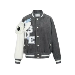 13De Marzo Bear Sleeve Corduroy Baseball Jacket Gray