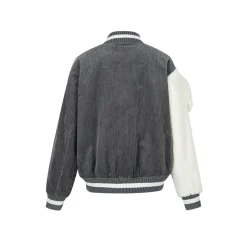 13De Marzo Bear Sleeve Corduroy Baseball Jacket Gray