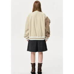 13De Marzo Bear Sleeve Corduroy Baseball Jacket Khaki