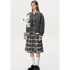 13De Marzo Bear Sleeve Corduroy Baseball Jacket Gray