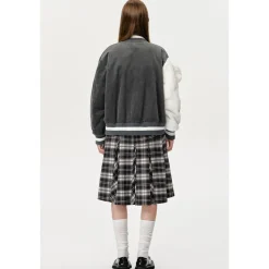 13De Marzo Bear Sleeve Corduroy Baseball Jacket Gray