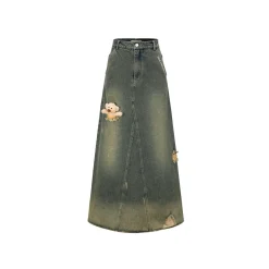 13De Marzo Bear Split Deconstruct Denim Long Skirt