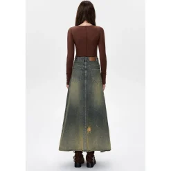 13De Marzo Bear Split Deconstruct Denim Long Skirt