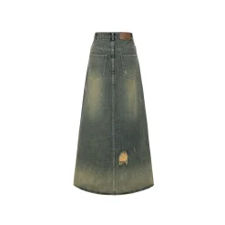 13De Marzo Bear Split Deconstruct Denim Long Skirt