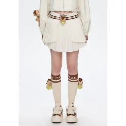 13De Marzo Bear Tennis Sports Pleated Skirt Beige