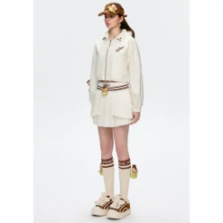 13De Marzo Bear Tennis Sports Pleated Skirt Beige