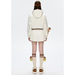 13De Marzo Bear Tennis Sports Pleated Skirt Beige