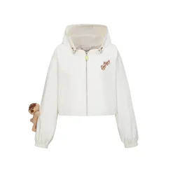 13De Marzo Bear Tennis Thin Hooded Short Jacket Beige