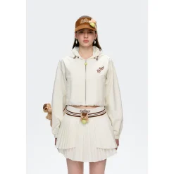 13De Marzo Bear Tennis Thin Hooded Short Jacket Beige