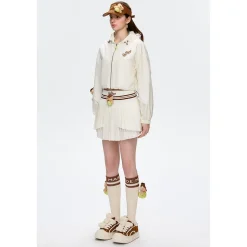 13De Marzo Bear Tennis Thin Hooded Short Jacket Beige