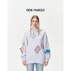 13De Marzo Bear Velcro Badge Hoodie Purple