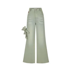 13De Marzo Bear Washed Denim Printed Pants Washed Green