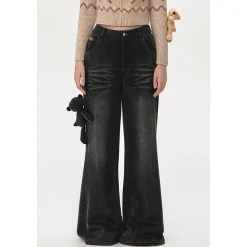 13De Marzo Bear Washed Denim Printed Pants Washed Gray