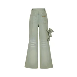 13De Marzo Bear Washed Denim Printed Pants Washed Green