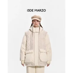 13De Marzo Bear Weave Knit Patch Down Jacket Beige