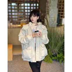 13De Marzo Bear Weave Knit Patch Down Jacket Beige