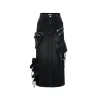 13De Marzo Bear Zipper Denim Cargo Long Skirt Black