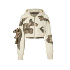 13De Marzo Camo Denim Zip Up Hoodie Beige