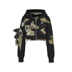 13De Marzo Camo Denim Zip Up Hoodie Black