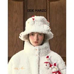13De Marzo Christmas Snowman Fleece Bucket Hat White