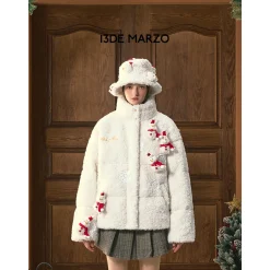 13De Marzo Christmas Snowman Bear Fleece Coat White