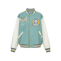 13De Marzo Color Blocked Bear Baseball Jacket Lake Blue