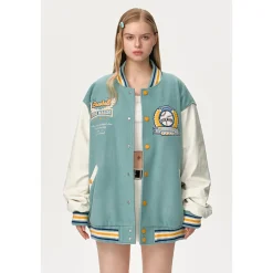13De Marzo Color Blocked Bear Baseball Jacket Lake Blue