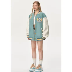 13De Marzo Color Blocked Bear Baseball Jacket Lake Blue
