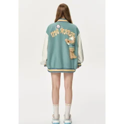13De Marzo Color Blocked Bear Baseball Jacket Lake Blue