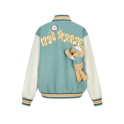 13De Marzo Color Blocked Bear Baseball Jacket Lake Blue