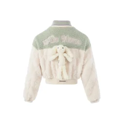 13De Marzo Color Blocked Knit Lapel Fleece Coat White