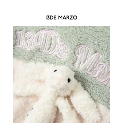 13De Marzo Color Blocked Knit Lapel Fleece Coat White