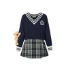 13De Marzo Color Blocked Plaid Knit Dress Navy