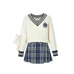 13De Marzo Color Blocked Plaid Knit Dress White