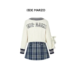 13De Marzo Color Blocked Plaid Knit Dress White